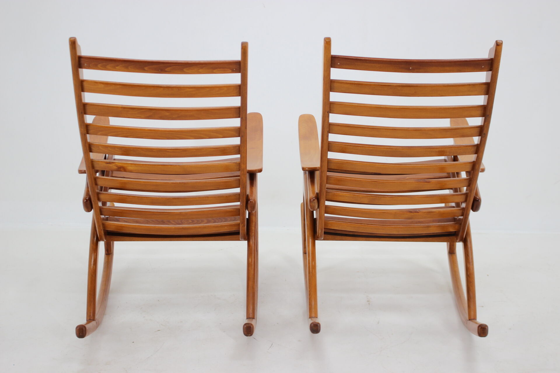 1960s pair of beech rocking chairs by uluv, czechoslovakia