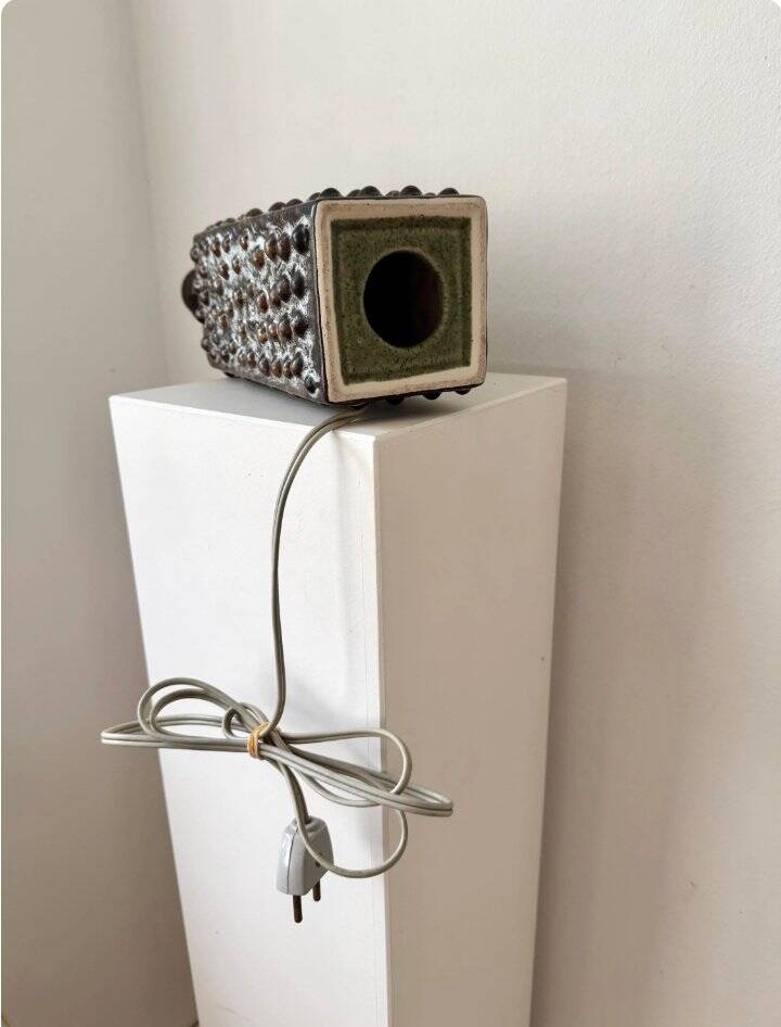 Lampfoot table lamp in stoneware with dots and relief from PM Keramik, Denmark, 1970s