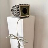 Lampfoot table lamp in stoneware with dots and relief from PM Keramik, Denmark, 1970s