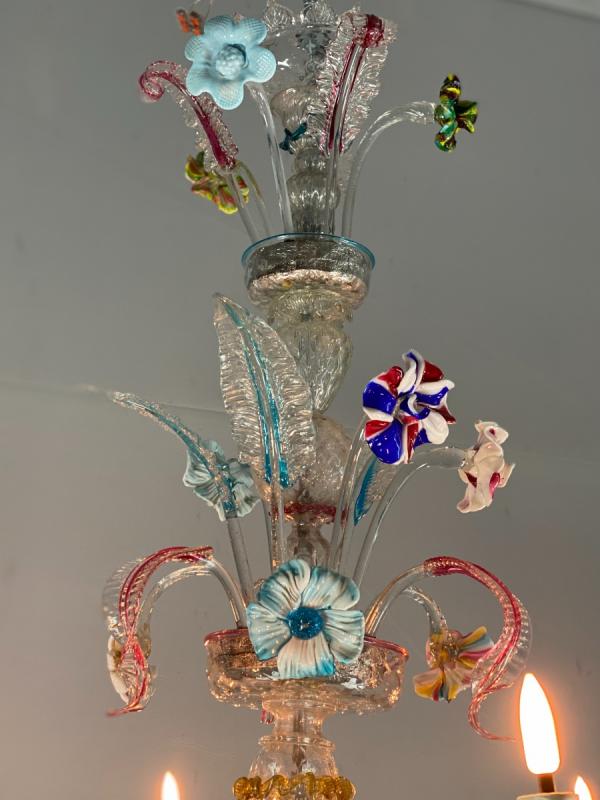Rezzonico Lustre In Murano Colored Glass, 6 Arms of Light