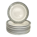 Set of 12 green patterned soup plates, Badonviller earthenware