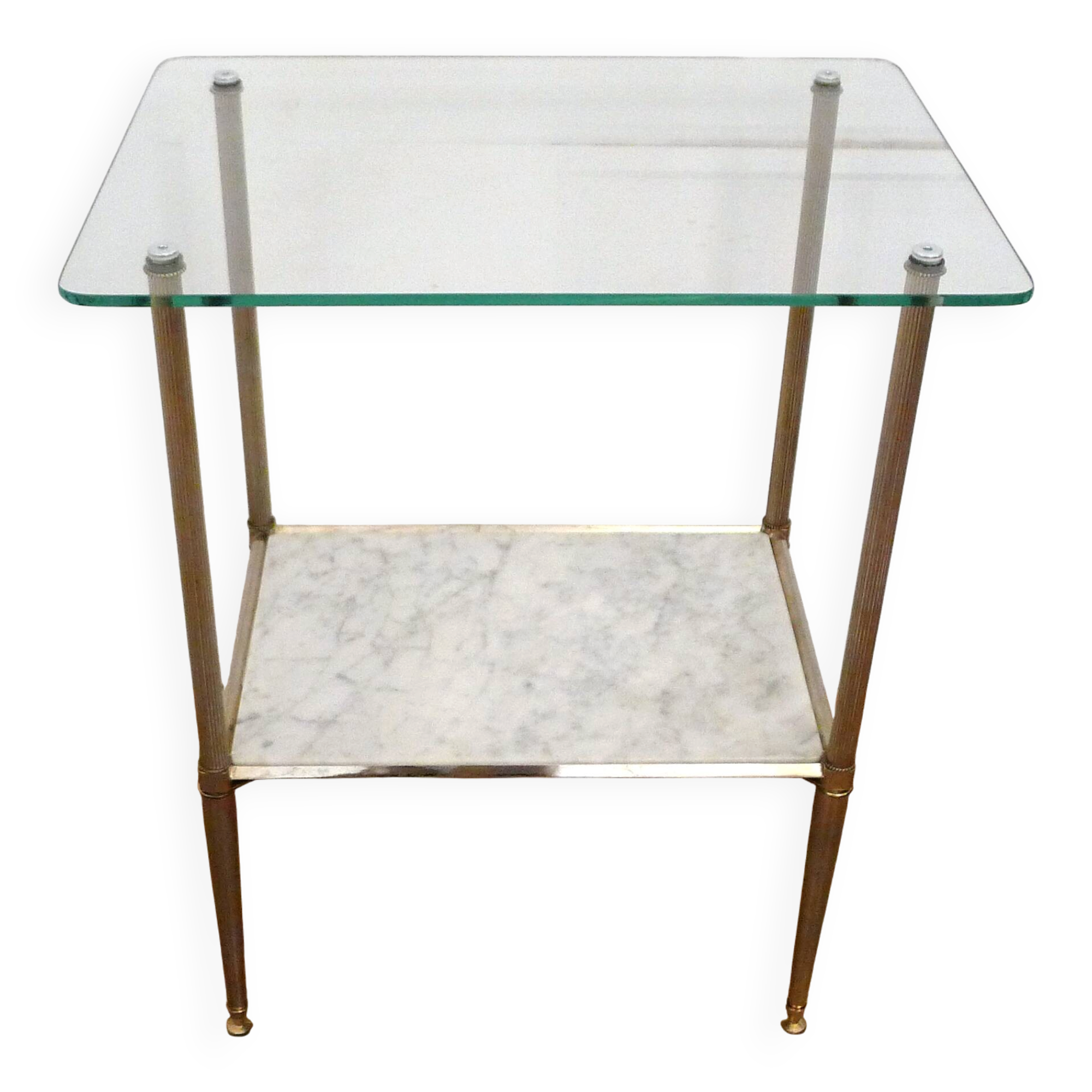 Small Regency-style side table, gold, glass & marble, 1970s.