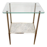 Small Regency-style side table, gold, glass & marble, 1970s.