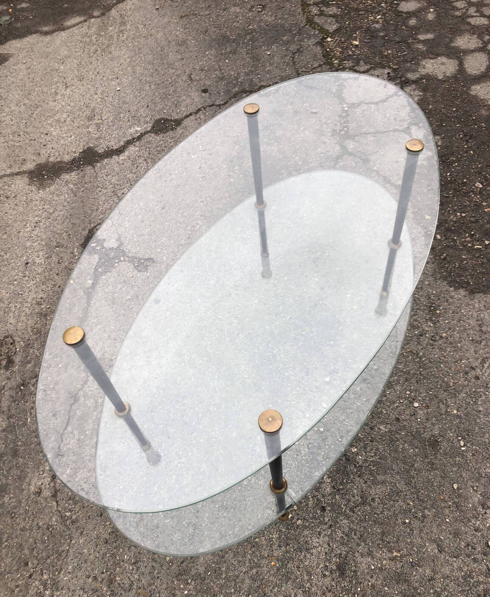 Glass coffee table double top dlg of Edoardo Paoli 50s
