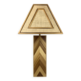 Midcentury pencil reed rattan bamboo and brass table lamp, 1970s