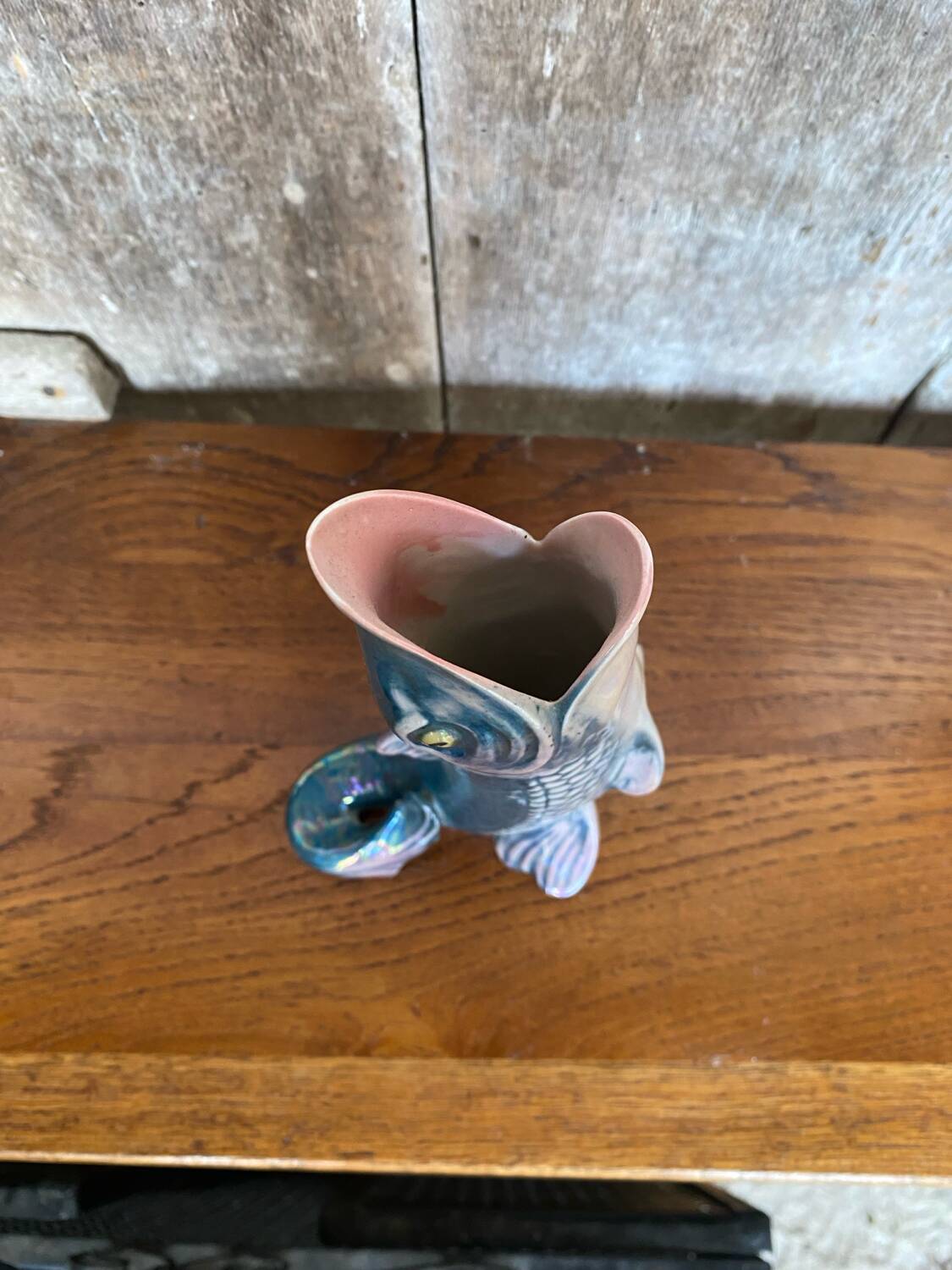 Antique fish shaped vase porcelain from france iridescent vintage