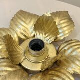 Masca 1970s 1980s Hollywood Regency Gold Leaf Metal Flower Wall Sconce