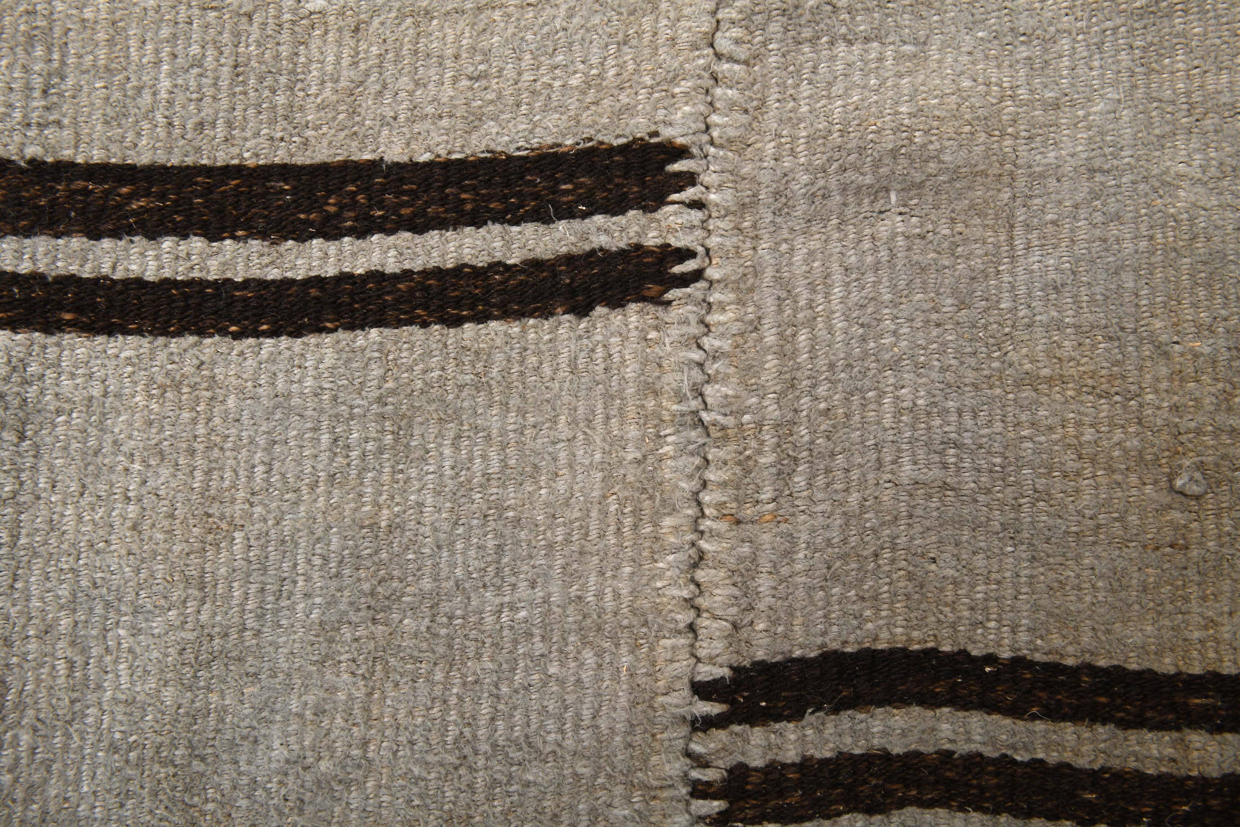 Dirty Gray & Black Hemp Kilim Rug, 161x235Cm
