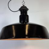 Large Industrial Black Enamel Factory Lamp with Cast Iron Top, 1950s