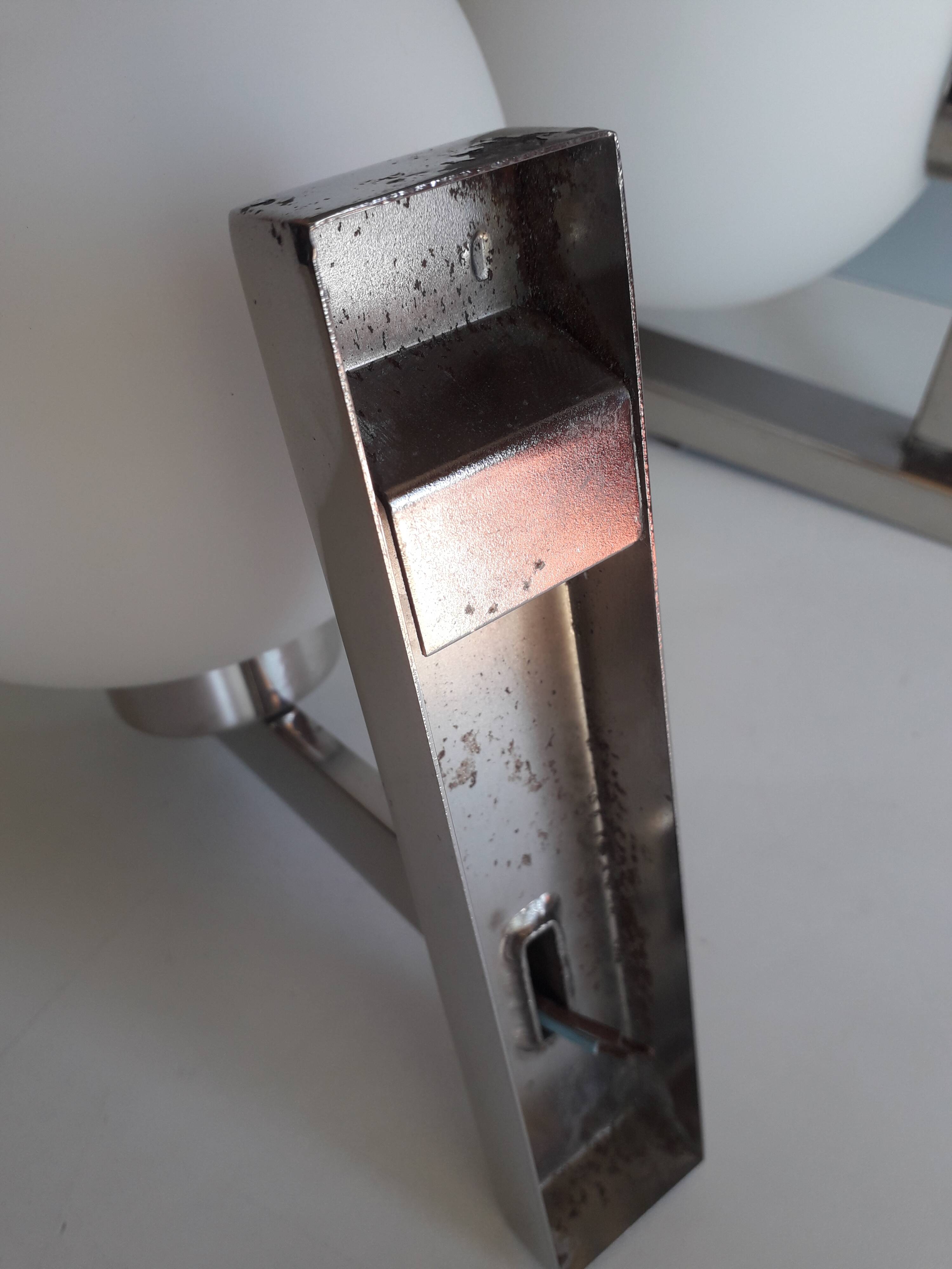 Pair of vintage wall lights - Chrome and glass - 1970s