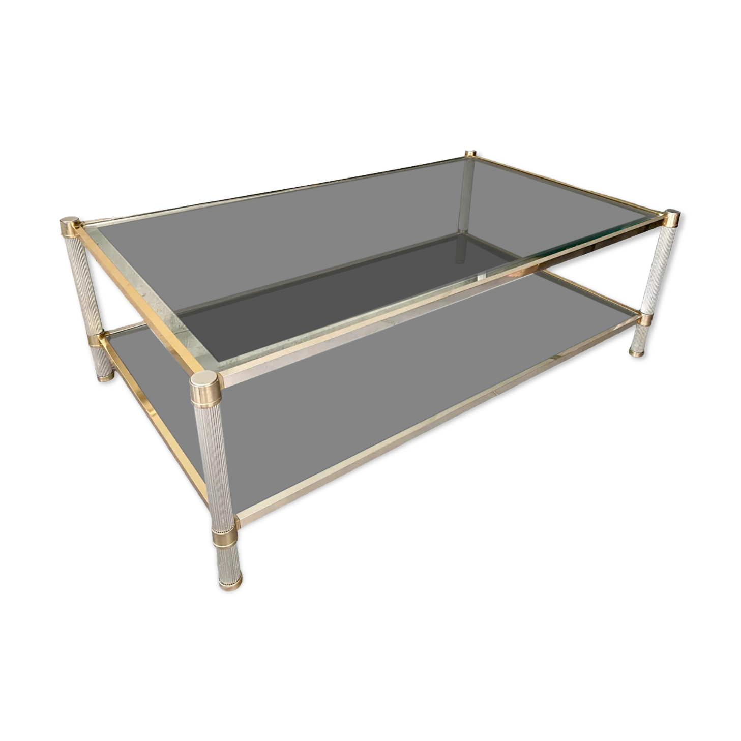 Table basse double plateau laiton et verre