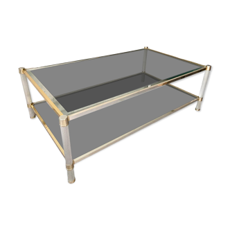 Table basse double plateau laiton et verre