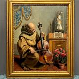 Painting signed “Monk playing the cello”.