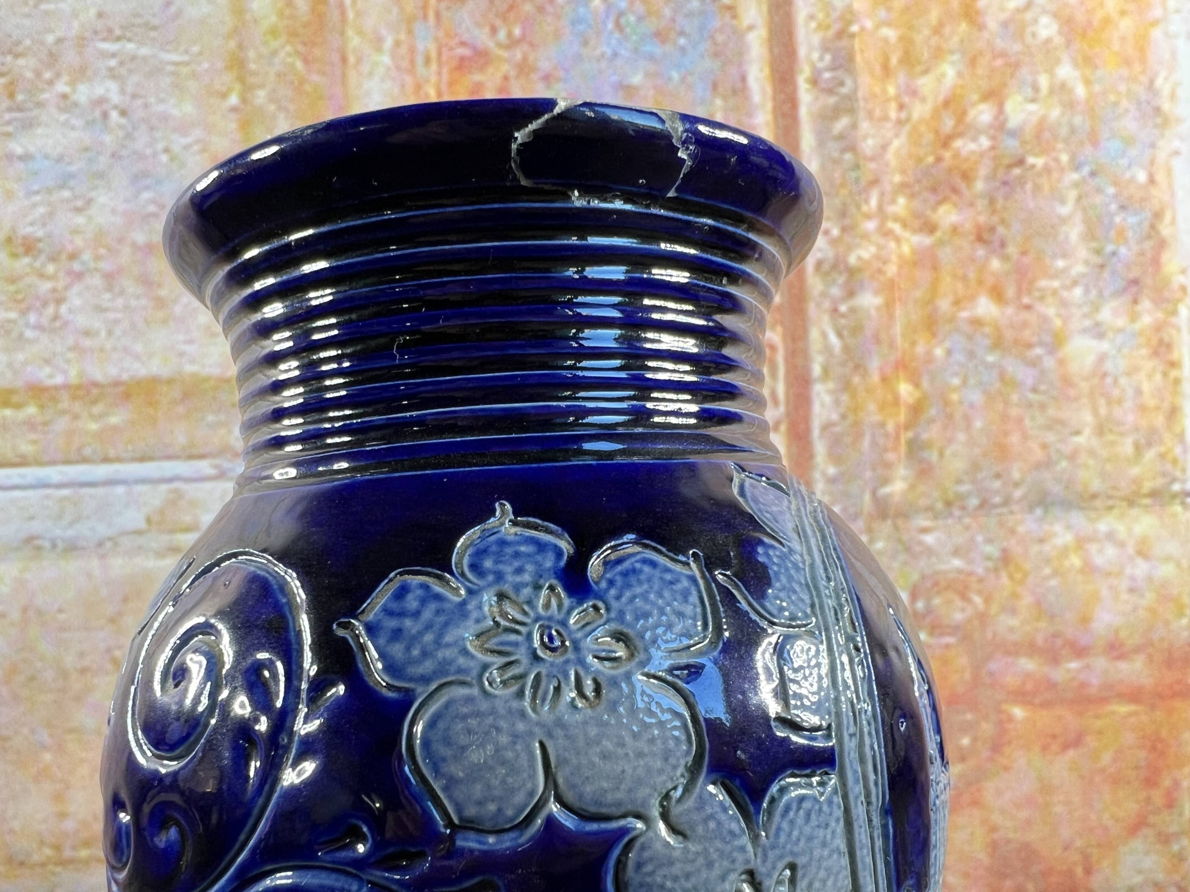 Antique Betschdorf stoneware vase Alsace stork decoration