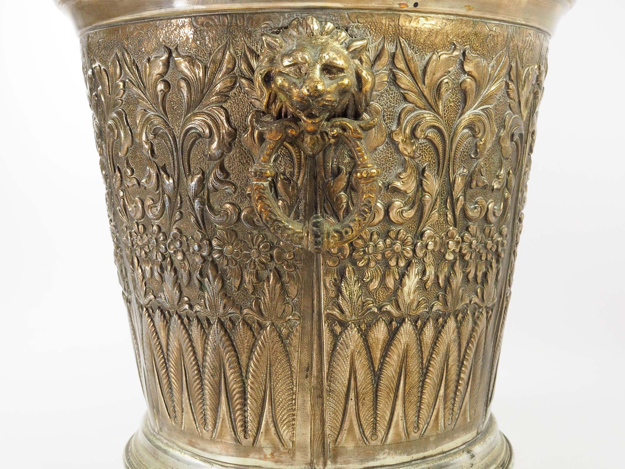 Champagne bucket in brass regrowth silver with lion handles, 1900s