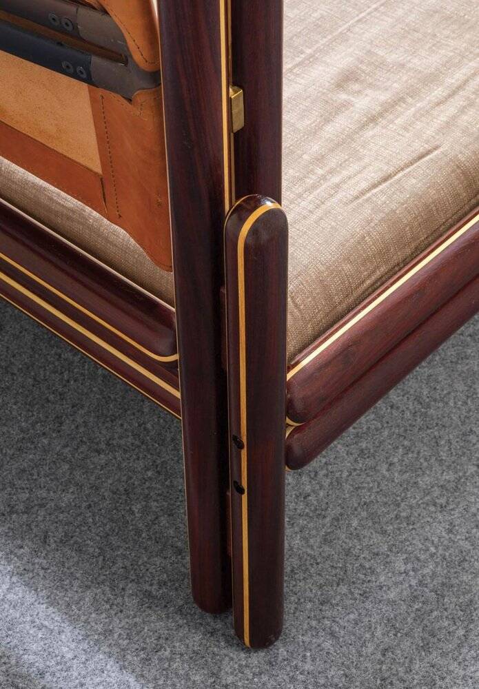 Lit double en bois et cuir attribué à Carlo Scarpa pour Simon Gavina, Italie, 1975