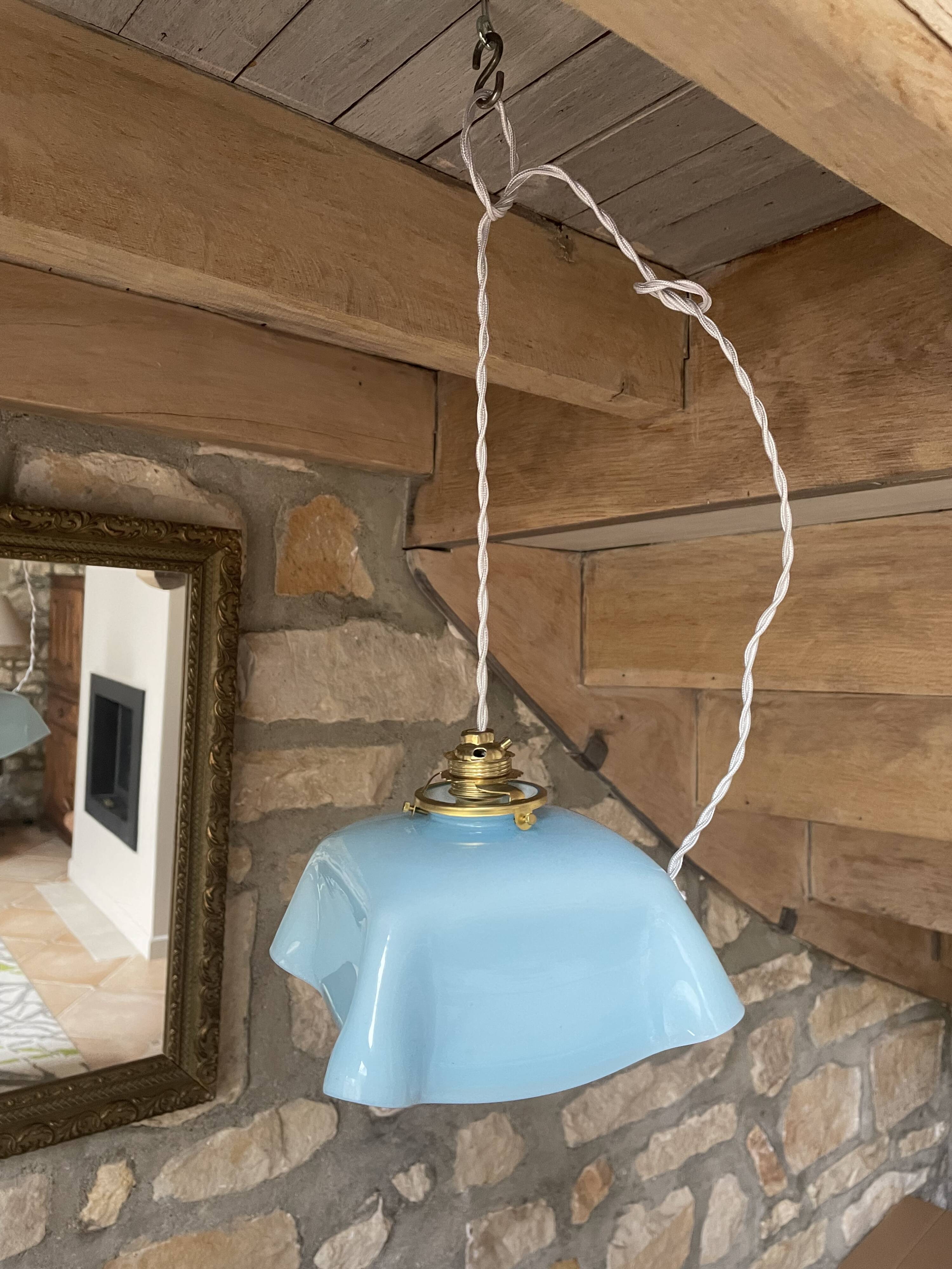 Vintage opaline blue pendant lamp