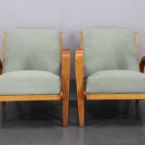 1960s Kozelka and Kropacek Restored Pair of Oak Armchairs, Rare Model