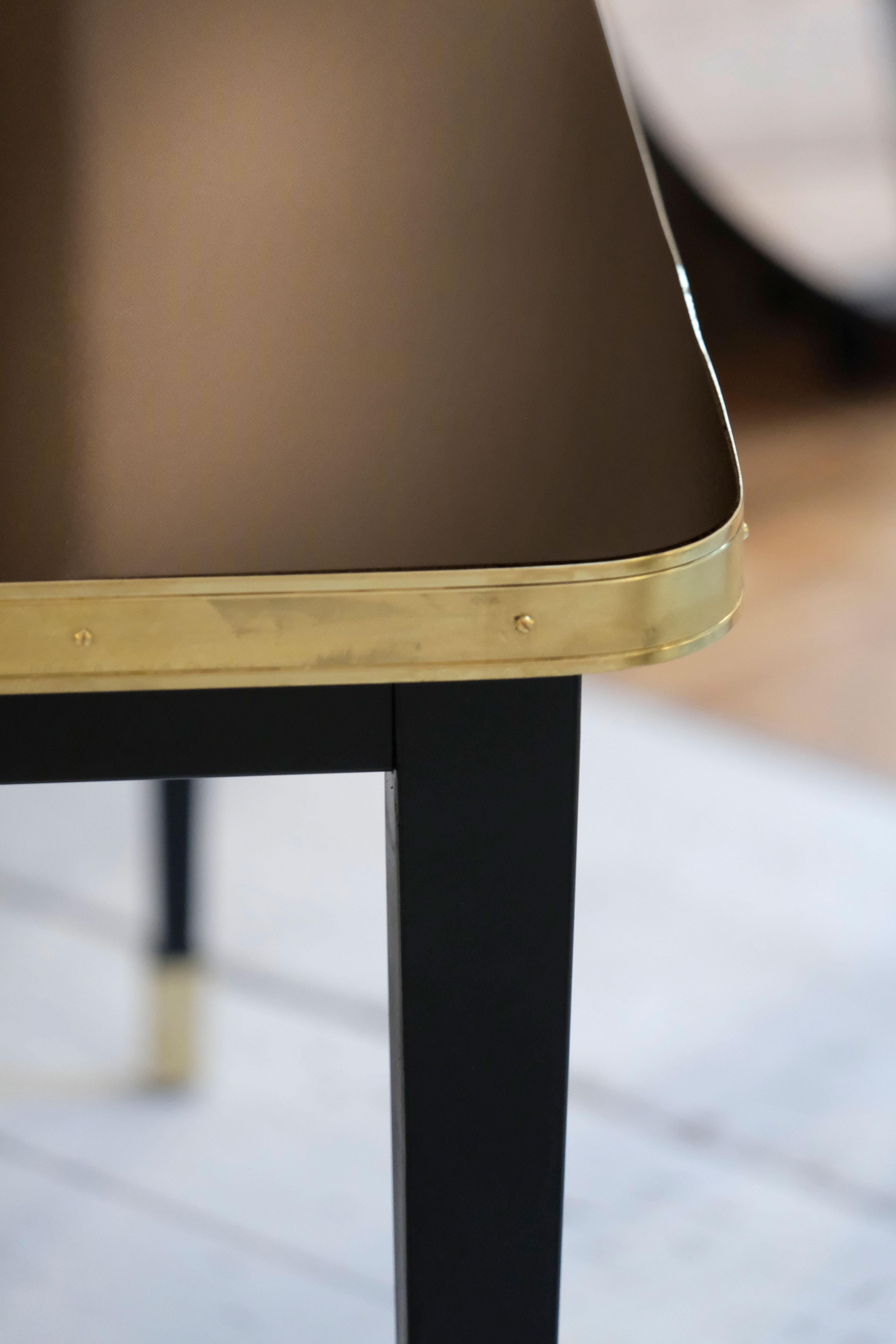 Dining Table, High Gloss Laminate, Brass, Tapered Legs, Midnight Blue - M