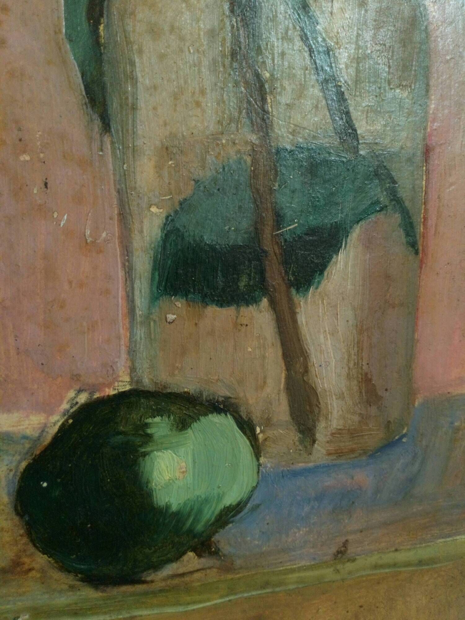 Oil painting on cardboard honeysuckle branch