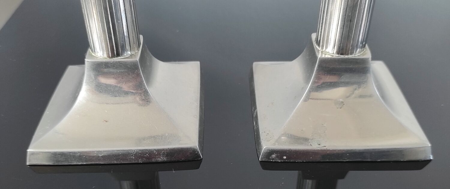 Pair of vintage silver column candlesticks