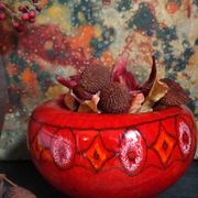 Vase tripode céramique à l'émail rouge vif vintage