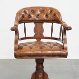 Leather and Wood Chesterfield Office Chair in English Style