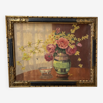 Peinture à l’huile fleurs 1900