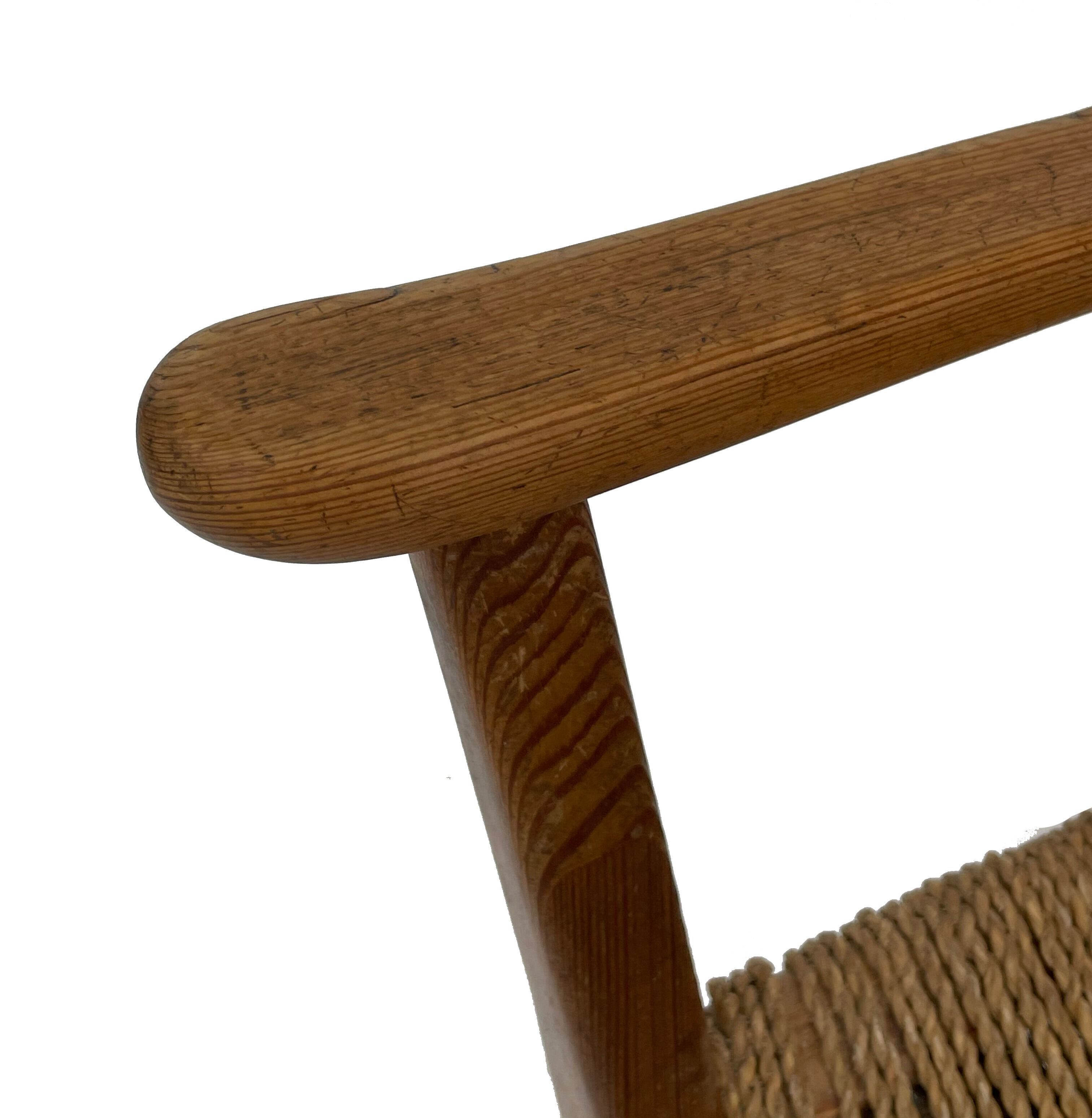 Mid century pine & sisal rocking chair, 1950s