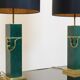 Pair of Green and Brass Mid Century Modern Table Lamps