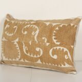 Uzbek Faded Yellow Suzani Cushion Cover, Suzani Pillow Case Made from a 19th Century Suzani, Mid