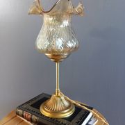 Duo desk lamps, vintage inspiration, bronze and ocher tulip glass