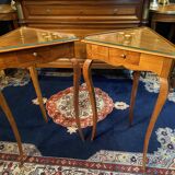Pair of side tables, corner tables, solid blond walnut, Loui