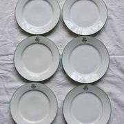 6 monogrammed dessert plates Limoges porcelain