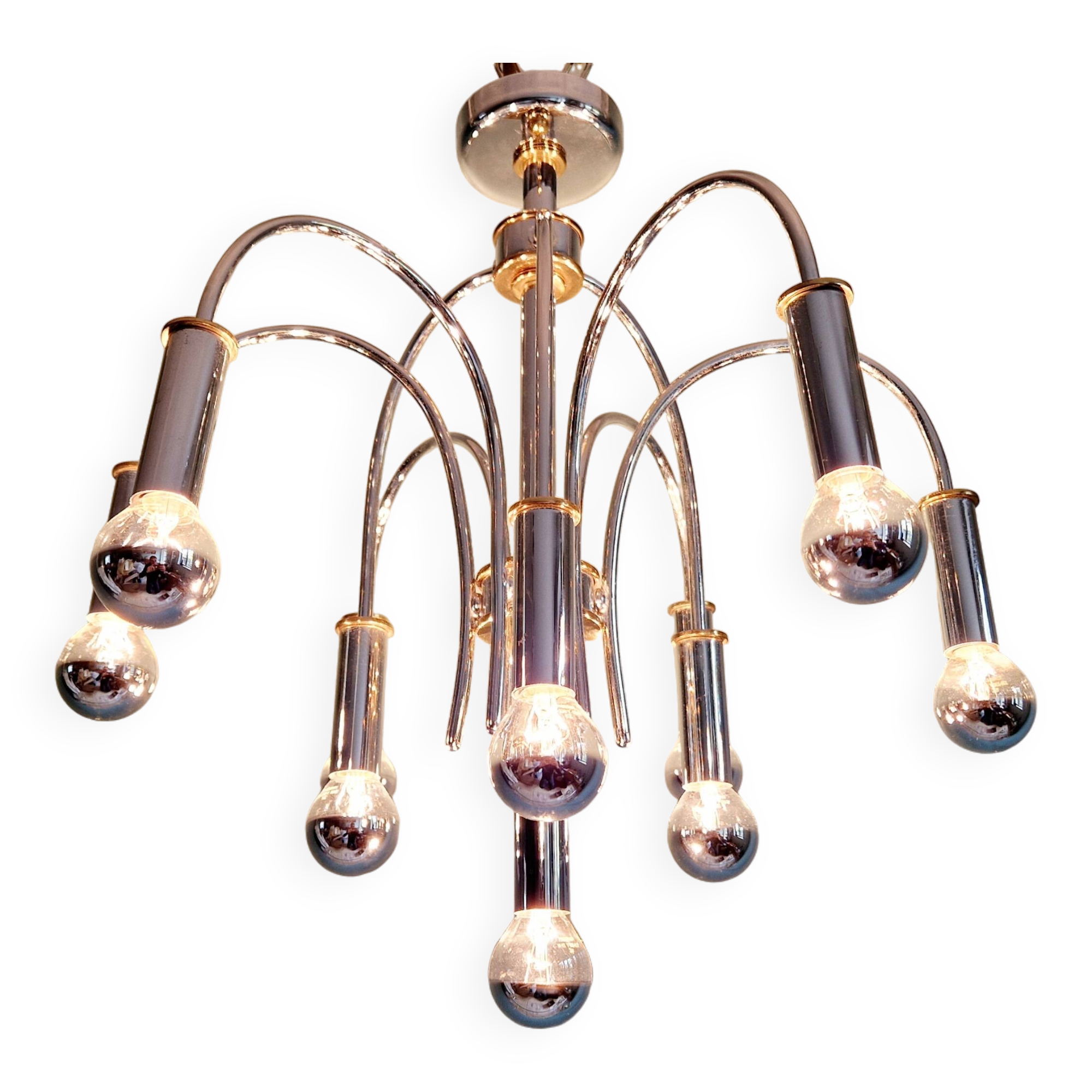 Lustre design en métal chromé et laiton, Schröder & Co, années 70