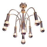 Designer chandelier in chromed metal and brass, Schröder & Co, 1970s