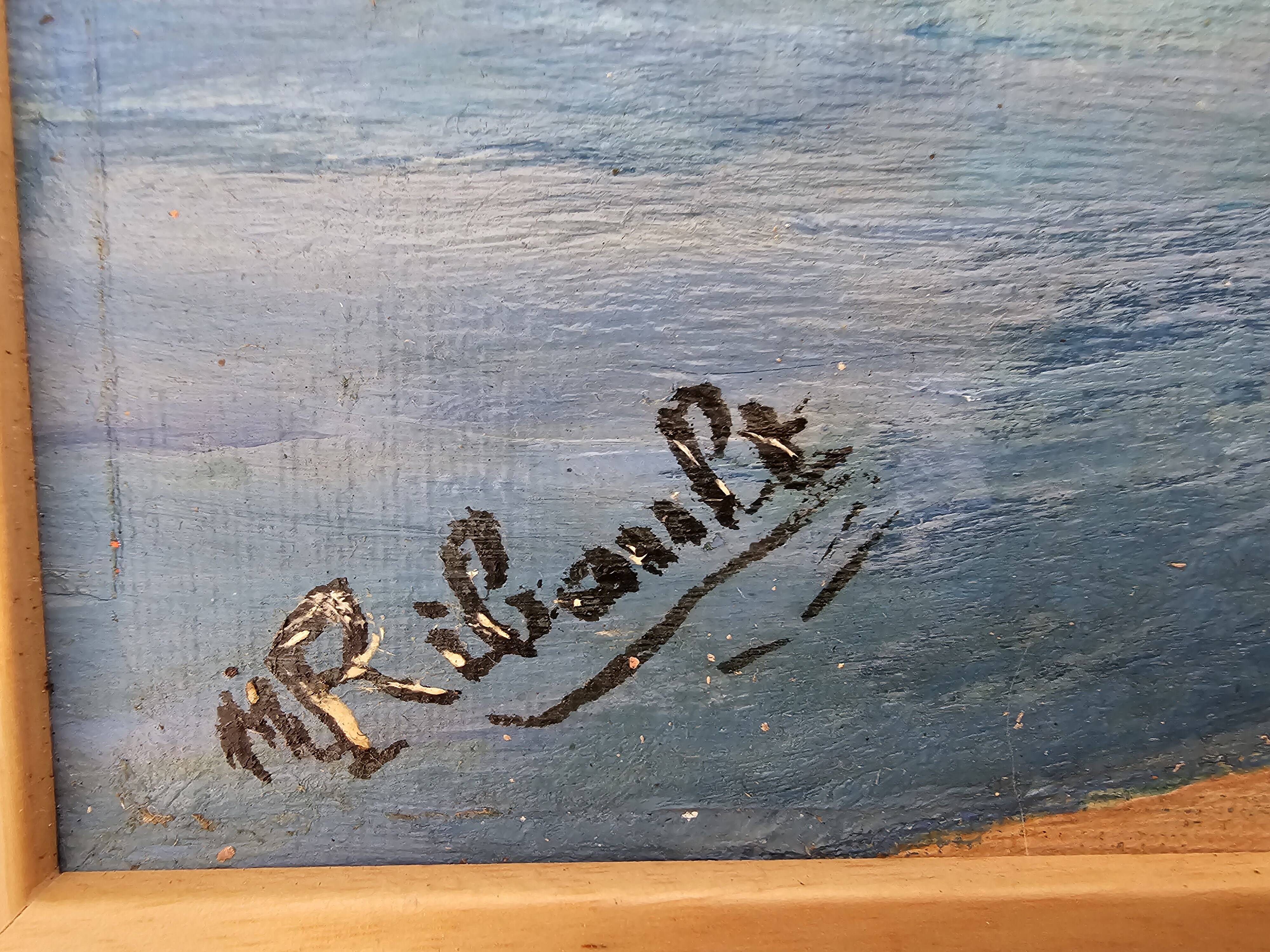 Oil Painting on Panel Mediterranean Port (Saint Tropez) signed Ribault