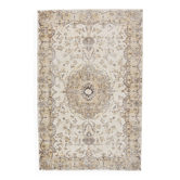 Vintage Turkish rug in beige and brown with floral medallion, 192 × 294 cm