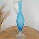 Elegant azure blue blown glass ewer vase