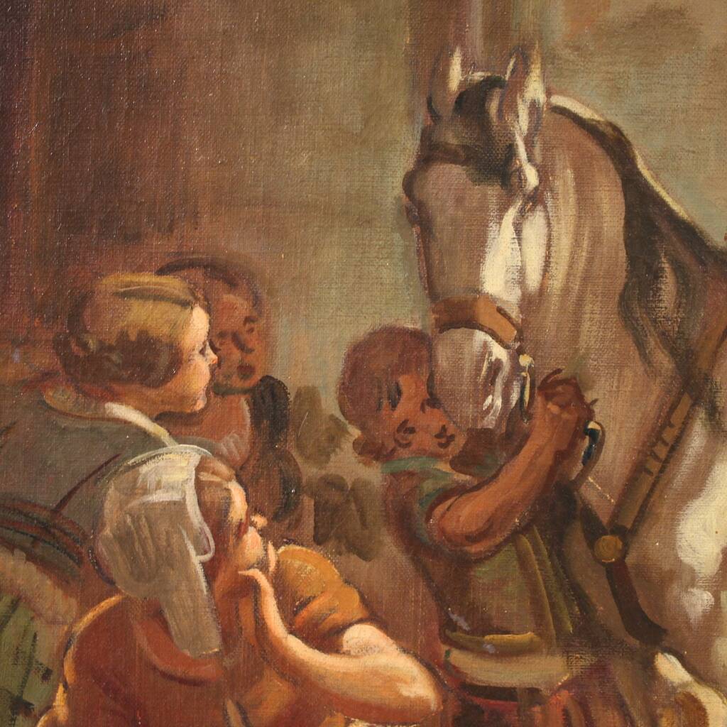 Italian painting signed Mattia Traverso, genre scene