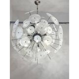 Contemporary Chromed Sputnik Chandelier With Venied-White "Alabastro" Muran