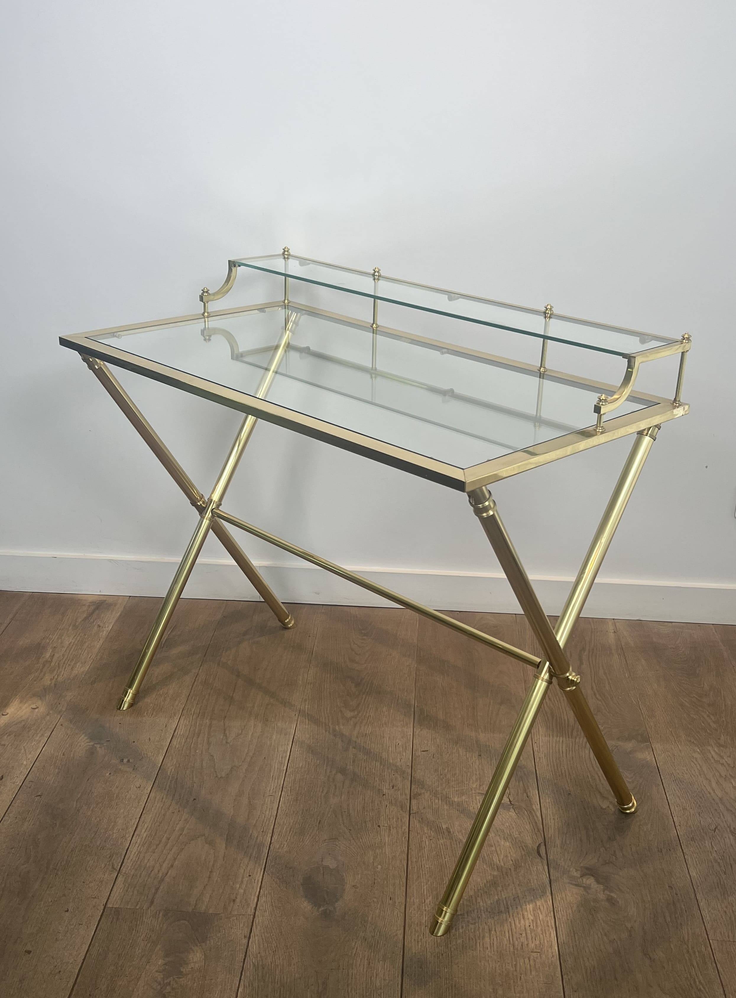 Neoclassical Gradine Desk in Brass and Glass, Attributed to the Mai