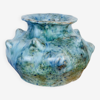 Vase céramique forme libre bleu vintage