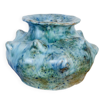 Vase céramique forme libre bleu vintage