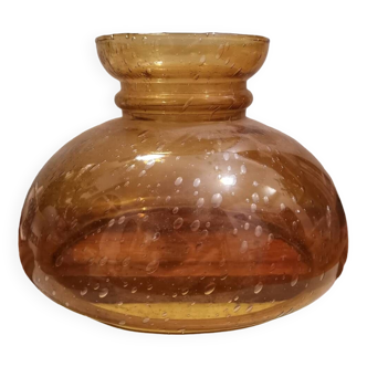 Globe de lampe vintage en verre soufflé style biot jaune suspension baladeuse
