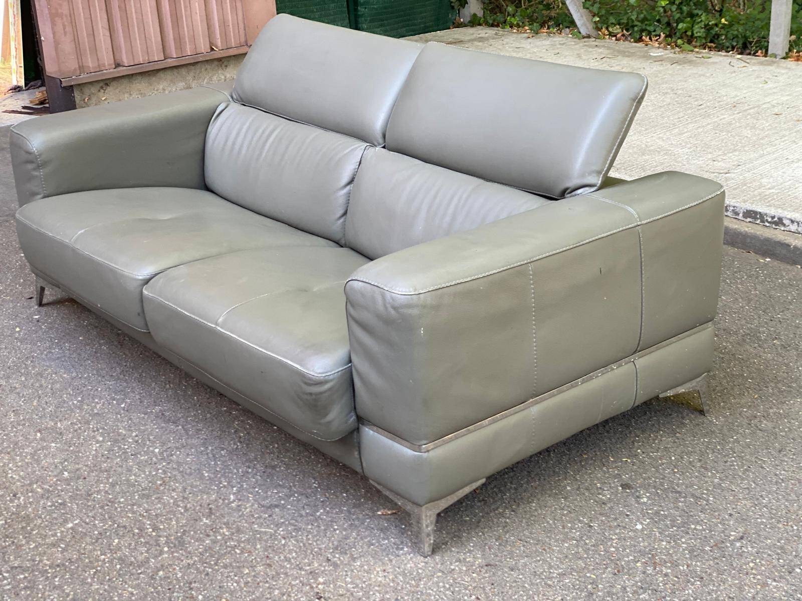 Canapé contemporain 3 places en cuir de buffle gris 200cm