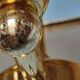 Brass pendant lamp and five-faceted vintage smoked glasses