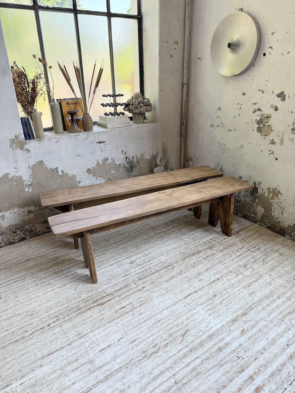 Paire de bancs de ferme en chêne