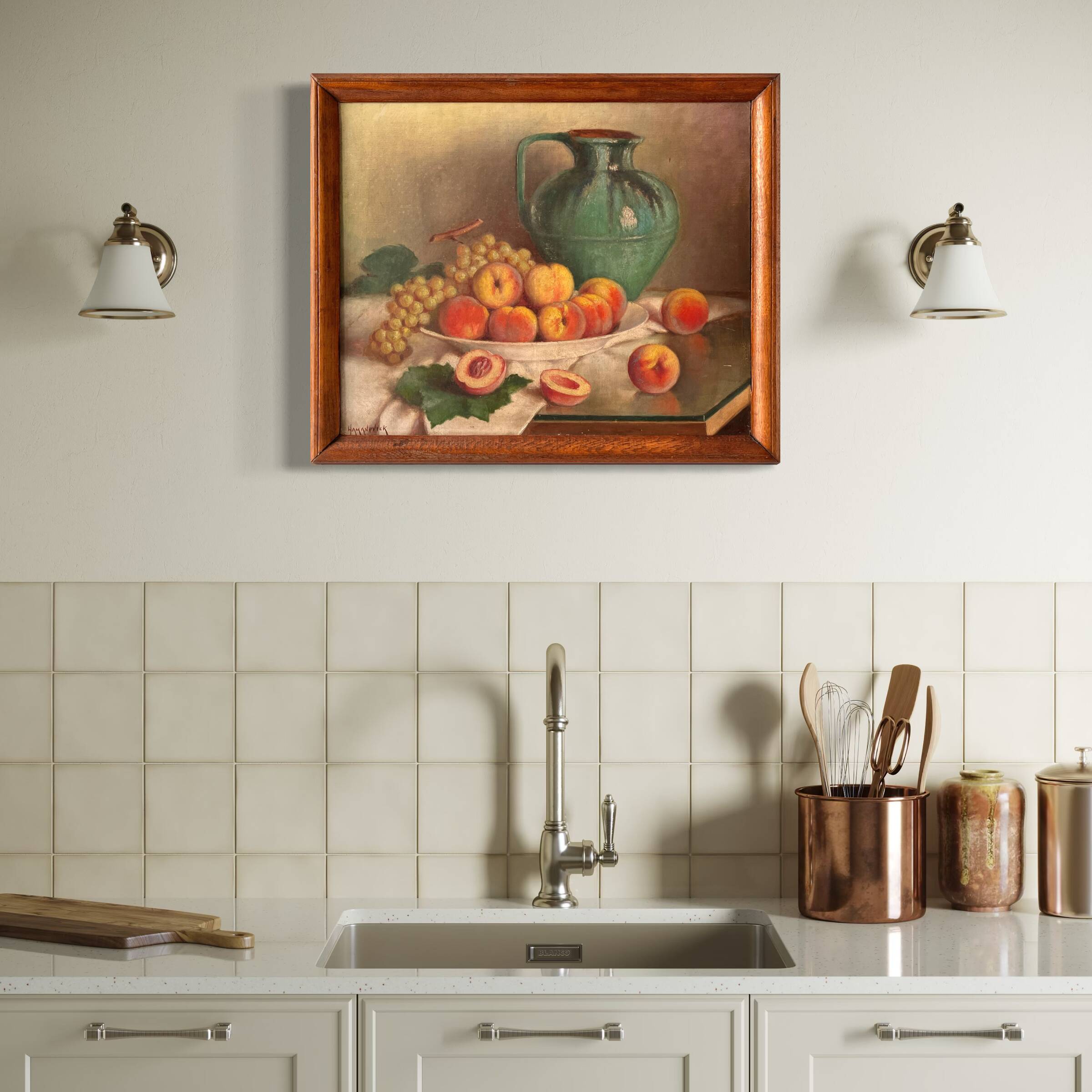 Still life with fruits, oil on canvas circa 1920