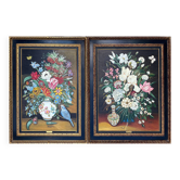 Pendant Gd Tableaux HST "Bouquet of flowers" signed Germaine Michelet + frame